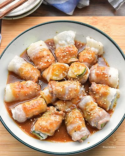 ズッキーニの甘味噌がけ肉巻き