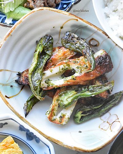 グリルde簡単竹輪とピーマンの磯辺揚げ風