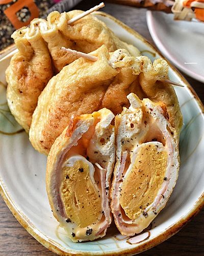 ペーパーチーズベーコンの巾着焼き