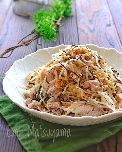 戻し不要！茹で豚ともやしと切り干し大根と塩昆布の旨レモン和え﻿