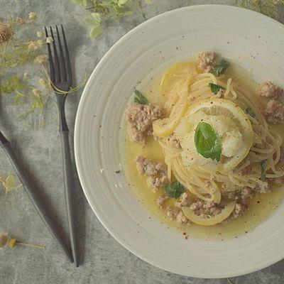 ひき肉と大根おろしのレモンオイルパスタ