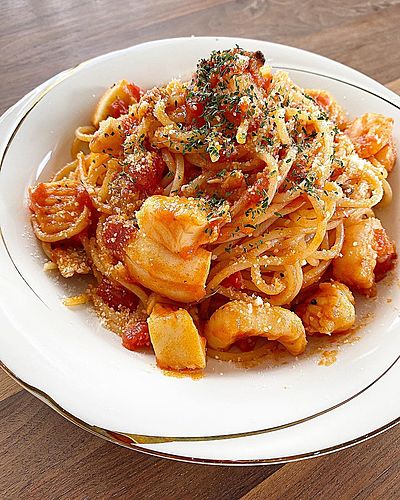 シーフードトマトのパスタ