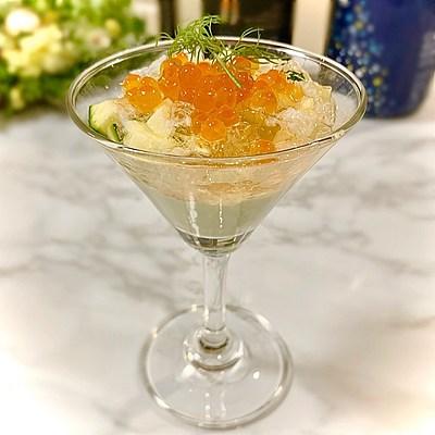 蟹とズッキーニのジュレ＆枝豆ムース