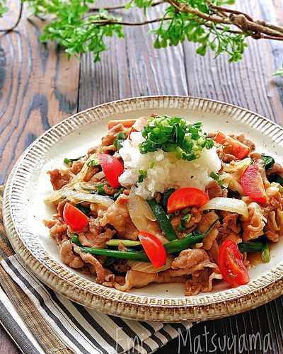 豚こまのスタミナ炒めのさっぱり仕立て﻿