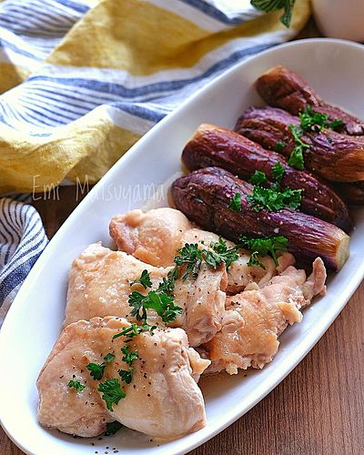 なすと鶏肉の白だしレモンバター煮﻿
