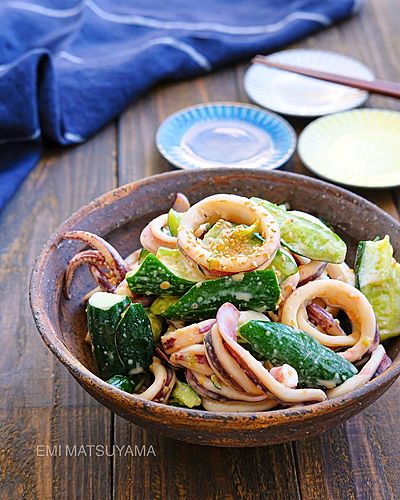 いかときゅうりのにんにく旨味噌マヨ和え