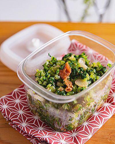 ご飯にのせたりおにぎりの具にも！もみ菜の常備菜