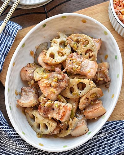 豚バラれんこんのねぎ塩炒め