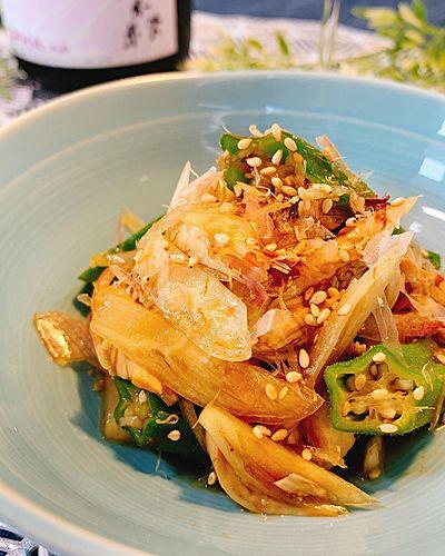 夏野菜とささみの黒酢和え