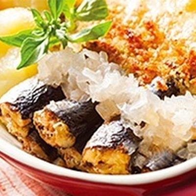 オイルサーディンのチーズ焼き レモンレリッシュ添え
