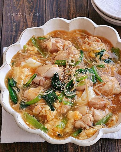 小松菜とえのきと鶏肉のとろーりかき卵煮