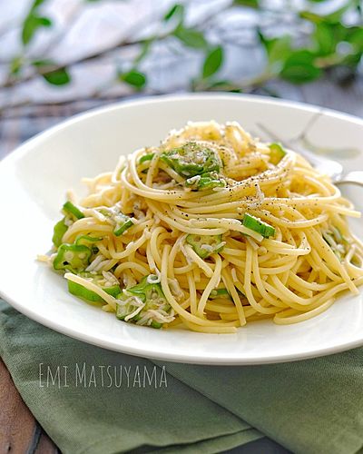 和えるだけ＊オクラとしらすのバタぽんパスタ＊