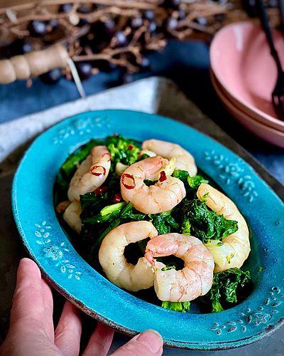 菜の花とエビのガーリック炒め