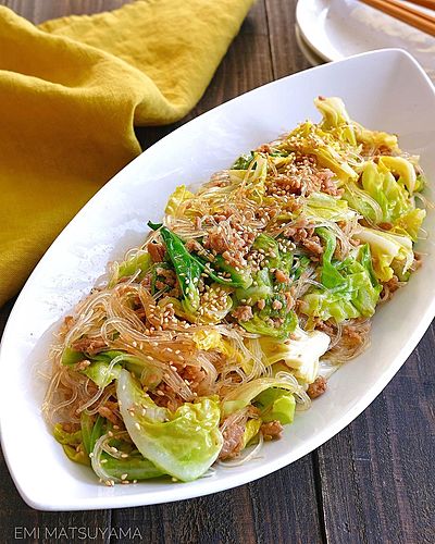 春キャベツと肉みその春雨炒め﻿