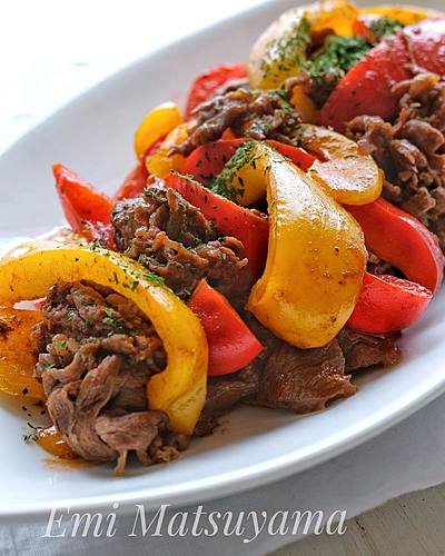 パプリカと牛こまのケチャップ炒め＊お弁当にも◎