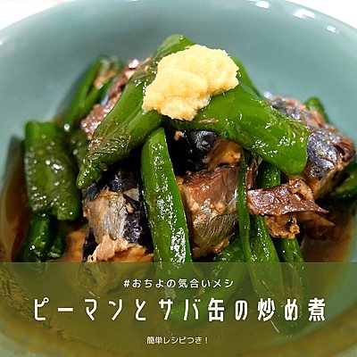 ピーマンとサバ缶の炒め煮