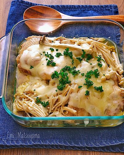 レンジで簡単きのこチーズチキン﻿