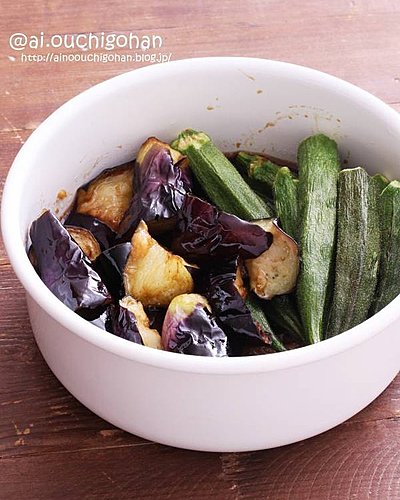 揚げなすとオクラのしょうが醤油漬け