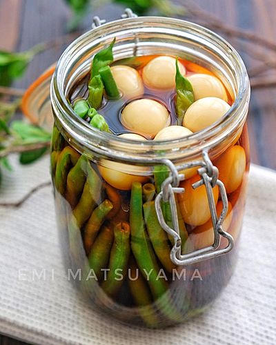 さやいんげんとうずらの卵の和風ピクルス
