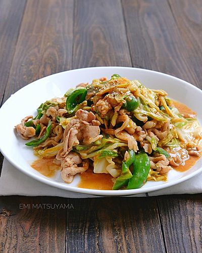 豚こまとキャベツとピーマンのコク旨ピリ辛炒め