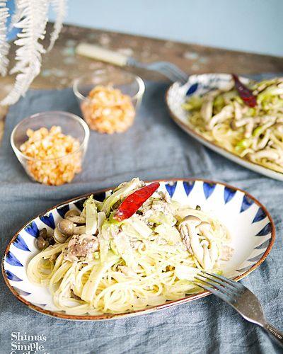 蕾菜とオイルサーディンのオイルパスタ