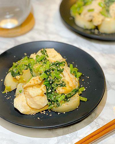 かぶと鶏むね肉の味噌マヨ炒め