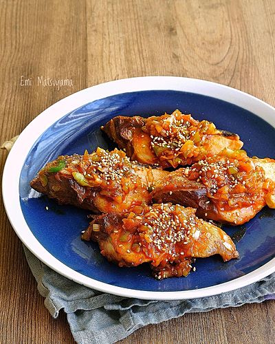 ぶりのピリ辛たっぷりねぎポン焼き﻿