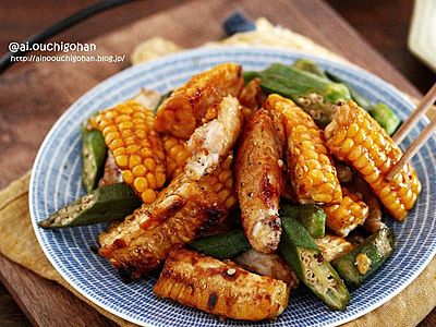 手羽中とともろこしのめんつゆバター炒め
