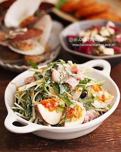 余った味玉で作るボリューム満点♡マヨマスタードサラダ