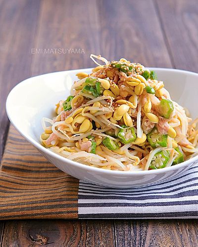 オクラと豆もやしとツナのサッと和え