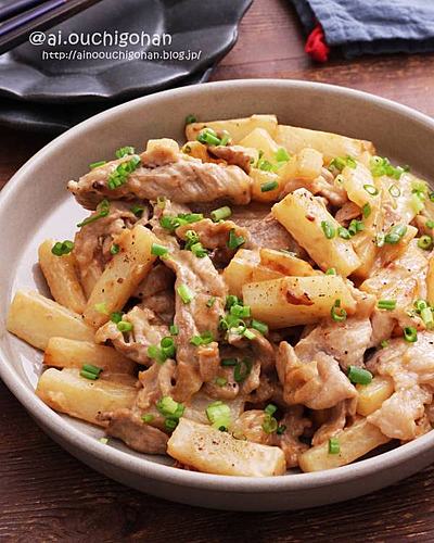 豚こまと長芋のシャキトロ♡オイマヨ炒め