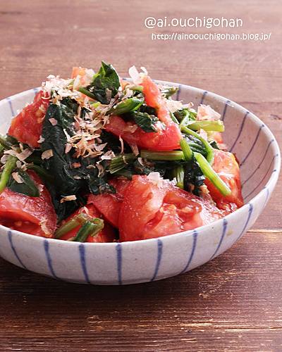 病みつき間違いなし♡トマトとほうれん草のおかかポン酢ナムル