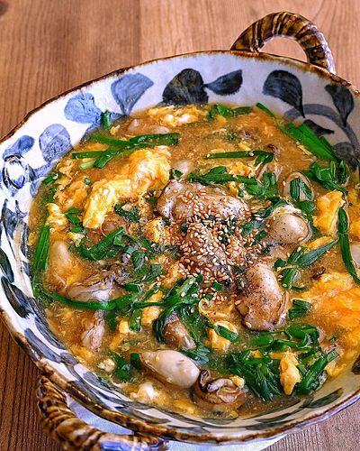 牡蠣とニラと卵のとろーり煮﻿