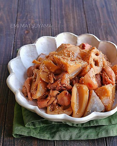 フライパンで！れんこんと鶏肉のさっぱり照り煮【作り置き】﻿