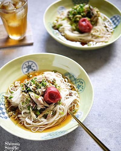 焼き鯖ネギまぶし素麺