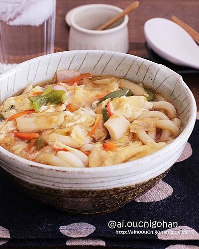 冷凍野菜で作業時間1分♡野菜たっぷりあんかけうどん