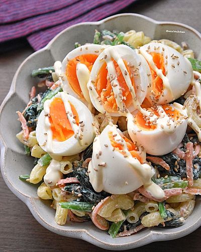 小松菜とたまごのマカロニサラダ