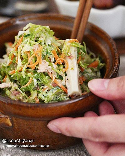 しっかりボリュームの作り置きOKなおかずサラダ♡キャベツとツナの梅マヨサラダ