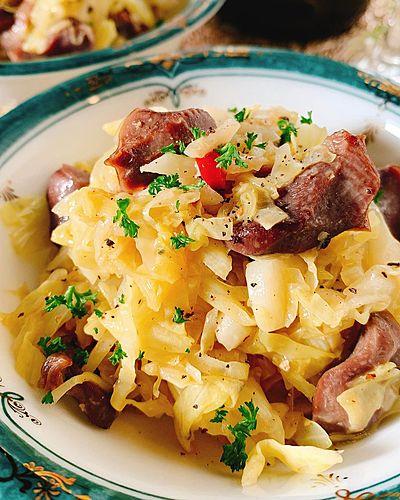 砂肝とキャベツのガーリック醤油炒め