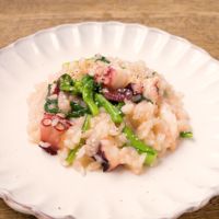 たこと菜の花のチーズリゾット