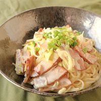 ねぎ焼き豚の和風クリームスパゲティ