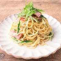 水菜とベーコンの梅スパゲティ