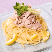 さっぱり爽やか 豚しゃぶ肉の冷製塩レモンパスタ