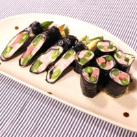 サヤインゲンとベーコンの海苔チーズ巻き焼き