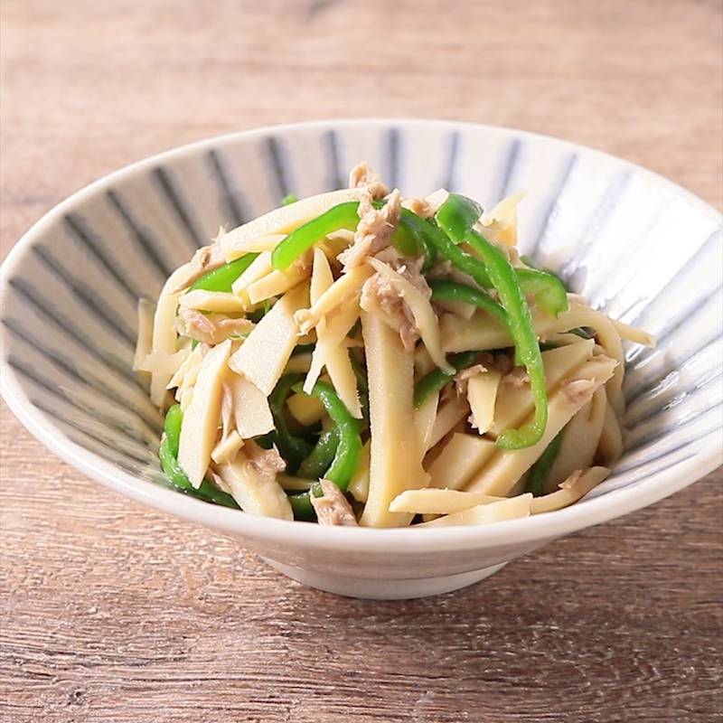 ごま油香る たけのことピーマンのツナ和え 作り方 レシピ クラシル