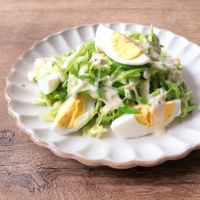 絹さやと春キャベツと卵のマヨサラダ