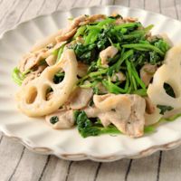 ラー油香る クレソンと豚もも肉のガーリック炒め