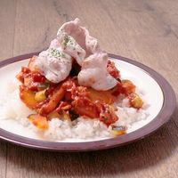 夏野菜のトマト煮と冷しゃぶの洋風丼