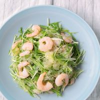 水菜とエビのグレフルサラダ