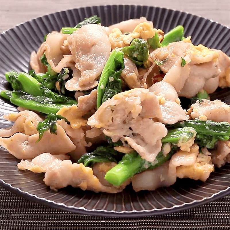 菜の花と豚バラ肉の中華炒め 作り方 レシピ クラシル